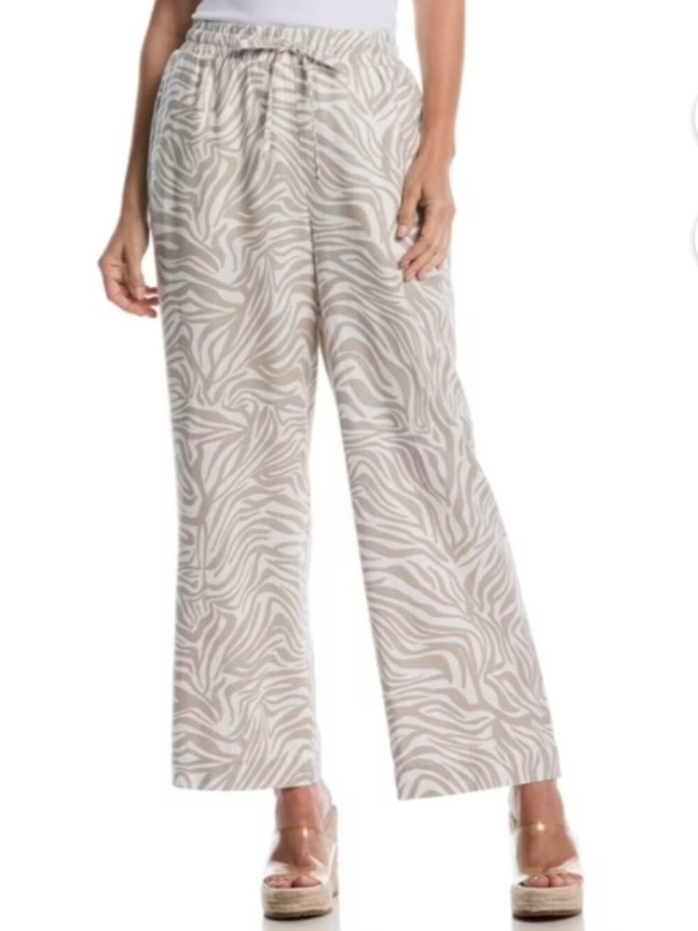 Rafaella Women's Drawcord Waistband Wide Leg Linen Blend Pant Size L